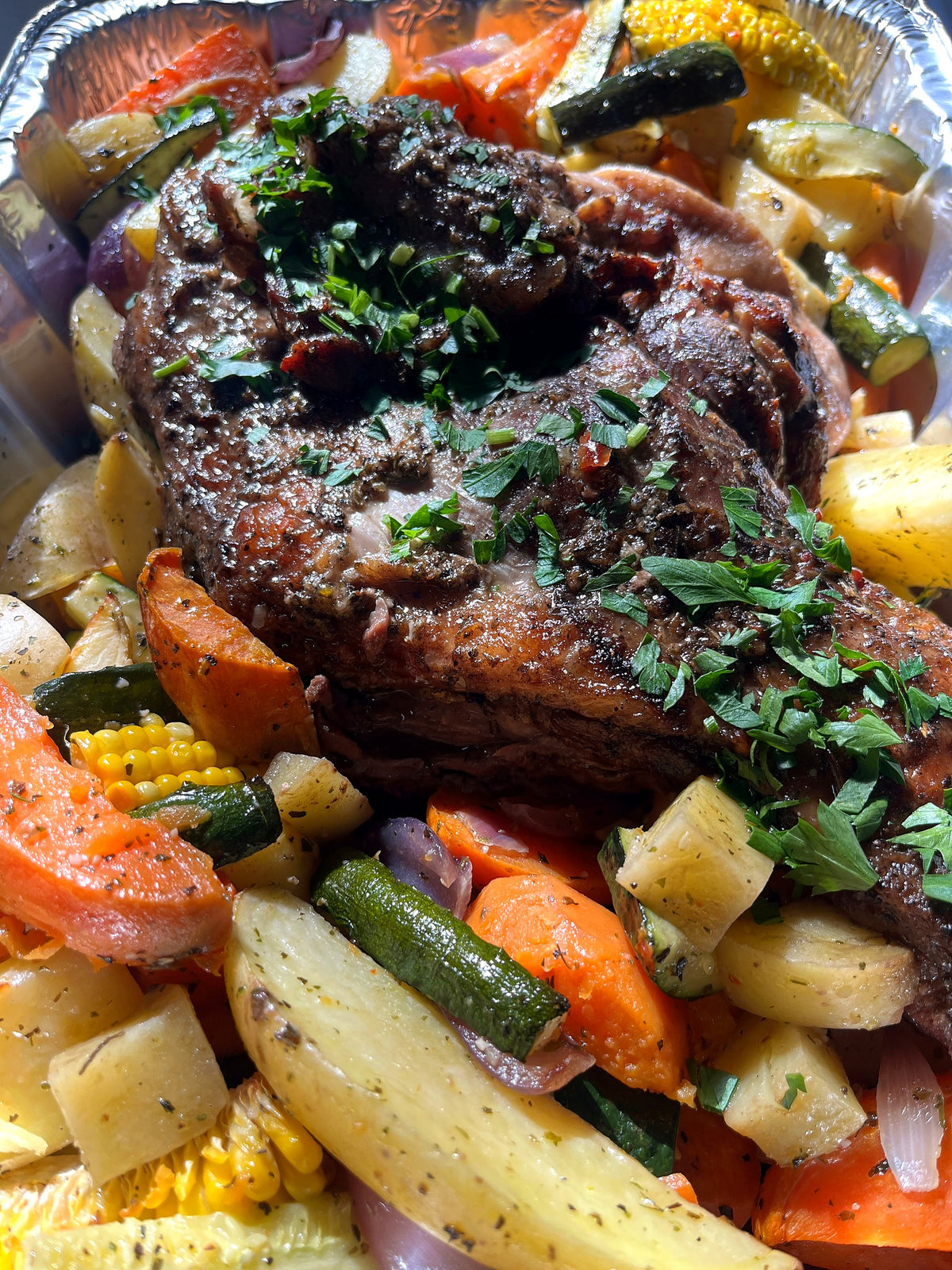 Lamb Roast with Roasted Vegetables & Gravy