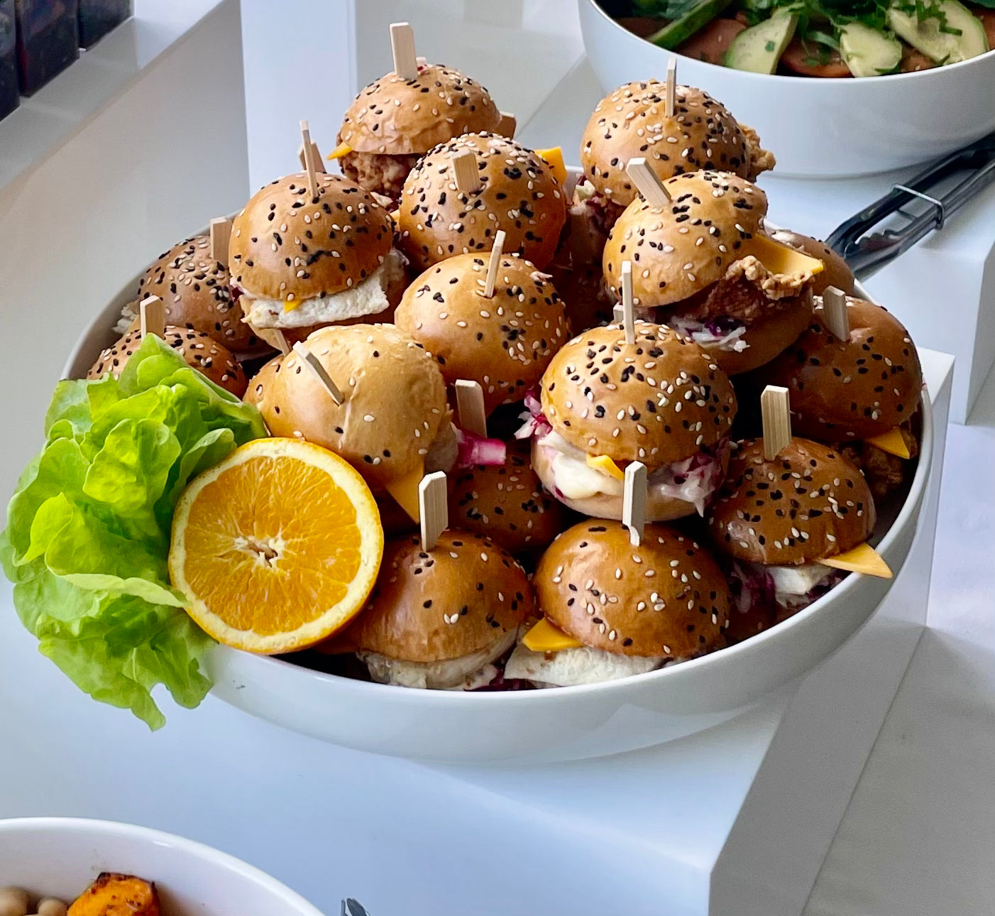 Mini burgers prepared by Sammys Catering and Co in Sydney