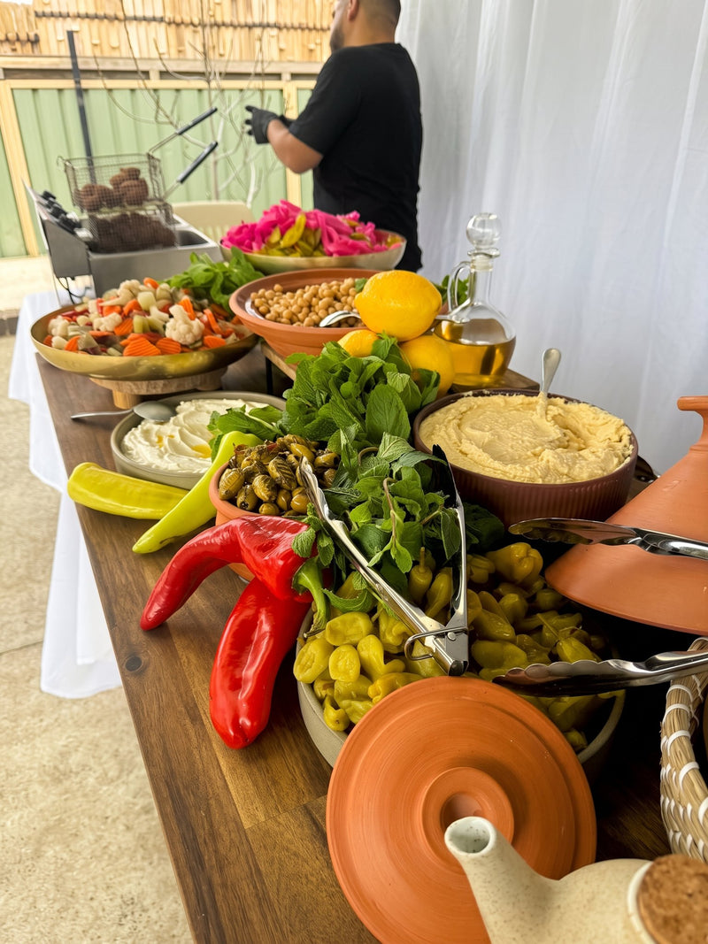 A mezze table, built on site