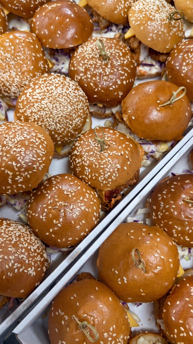Sliders, trayed and ready